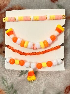Pastel Candy Corn Halloween Bracelets 4pcs Festive Jewelry - 6”
